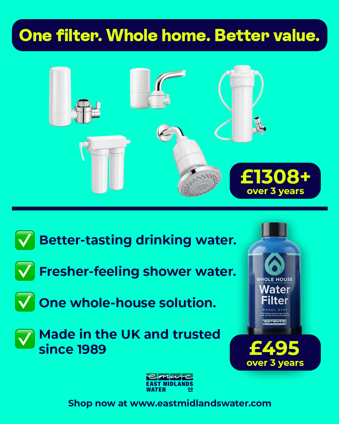 BT65 F15 Whole House Water Filter – 650,000L Capacity, Chlorine-Free